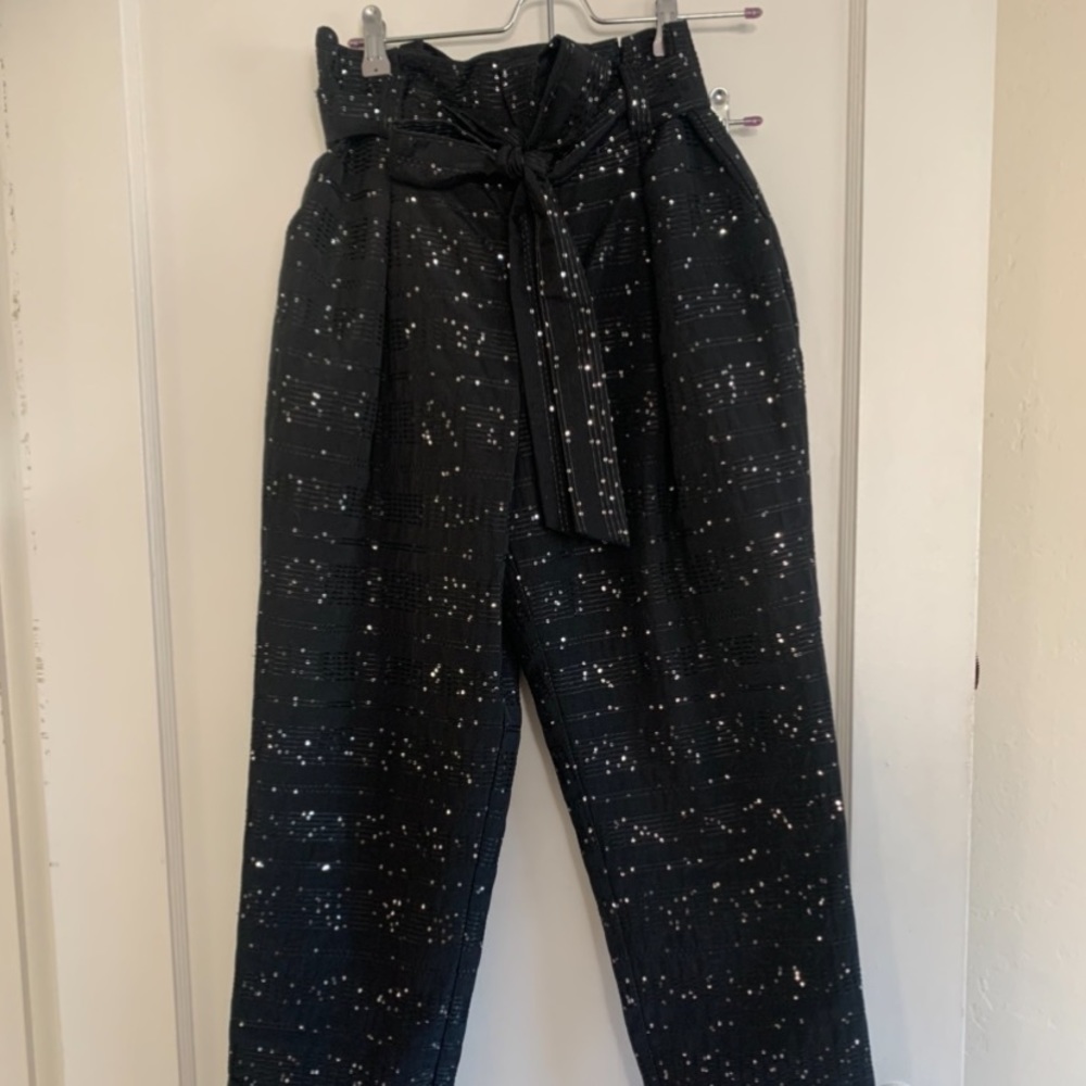 Sequin cropped black pants